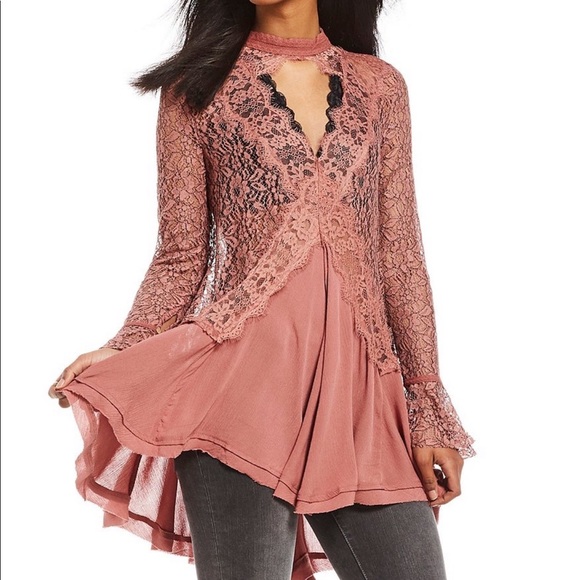 Free People Tops - Free People Sz L Lace Tunic Top EUC